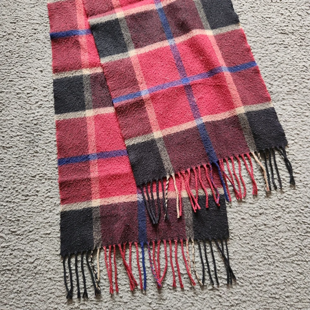 Hand Tailored Mens Scarf Black Red Check 100% Cashmere